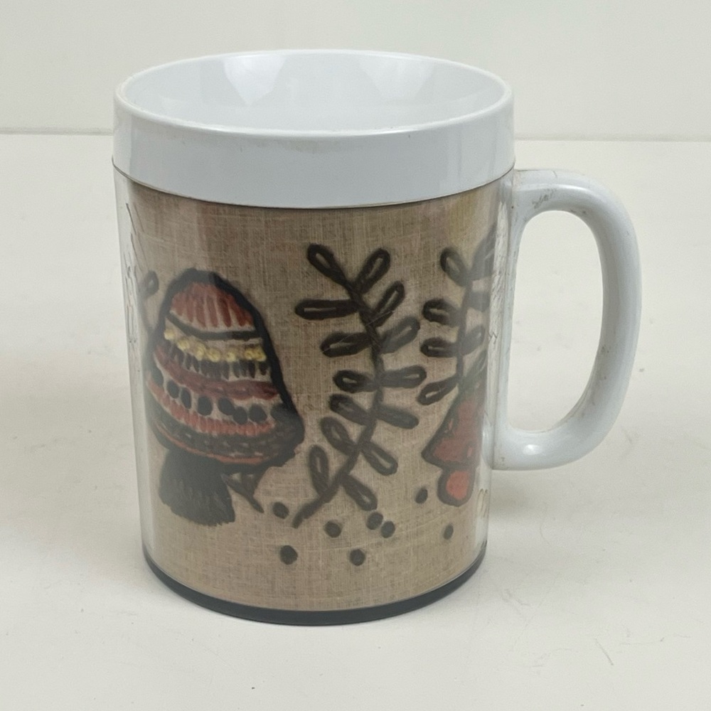 Vintage 1978 Mushrooms Plastic Thermo-Serv Mug Coffee Cup